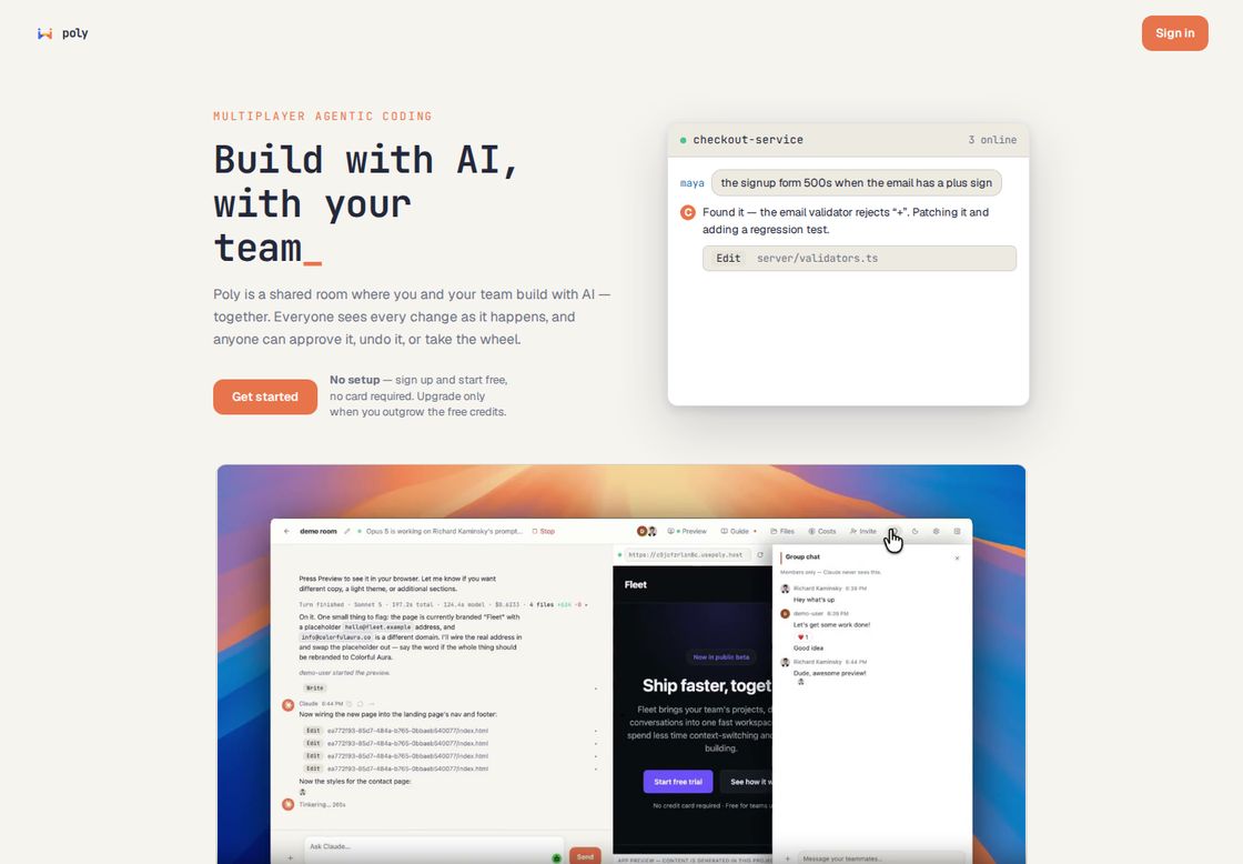 Poly homepage, first screen