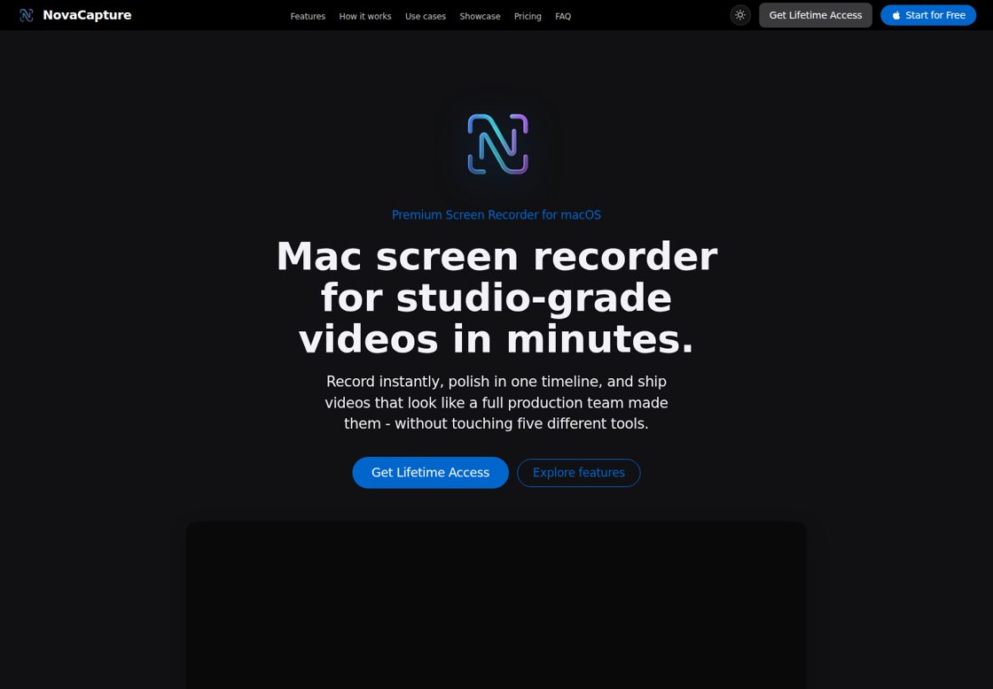NovaCapture homepage, first screen