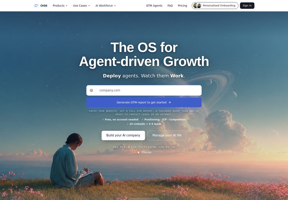 Orbit homepage, first screen