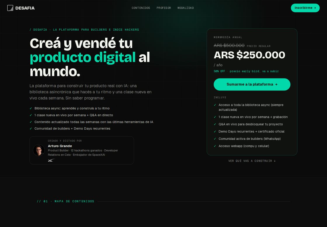 DESAFIA homepage, first screen
