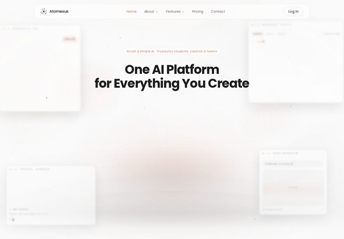 Atomesus homepage, first screen