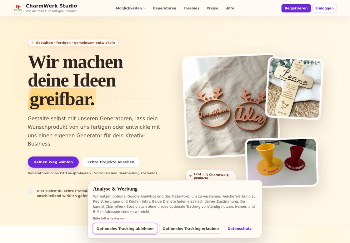 CharmWerk.studio homepage, first screen