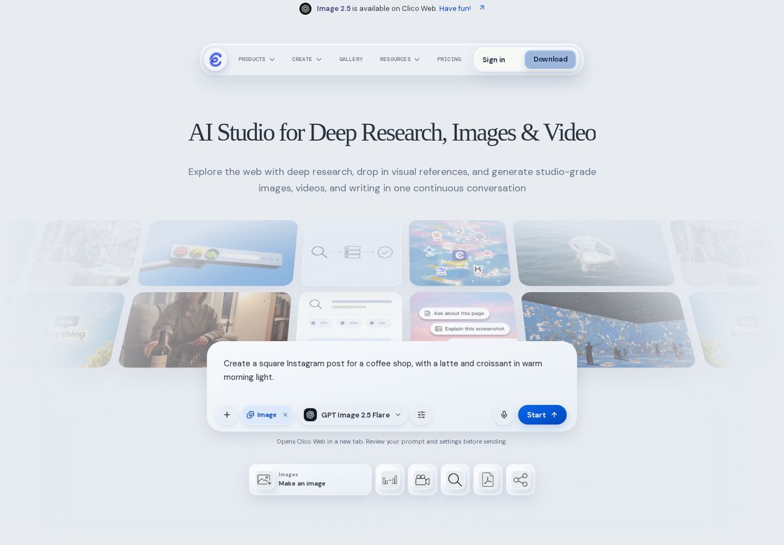 Clico homepage, first screen