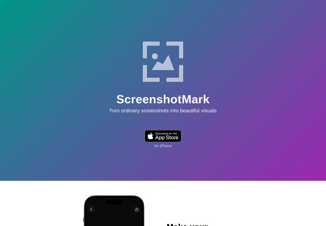 ScreenshotMark homepage, first screen