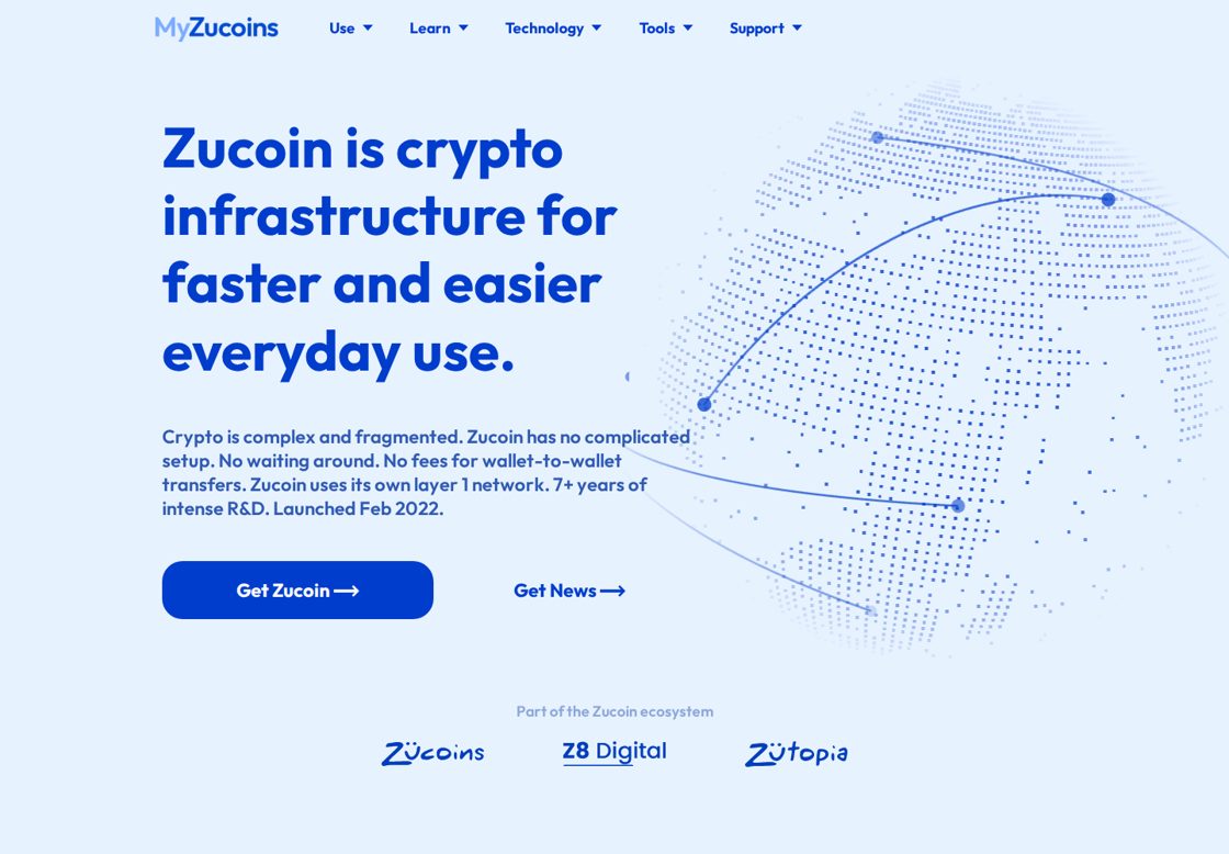 MyZucoins homepage, first screen