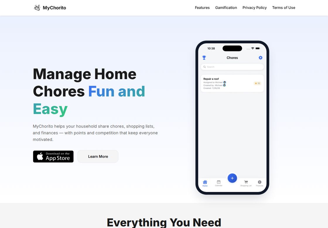 MyChorito homepage, first screen
