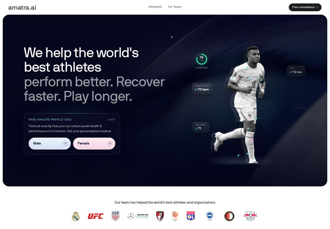 AthleteOS homepage, first screen