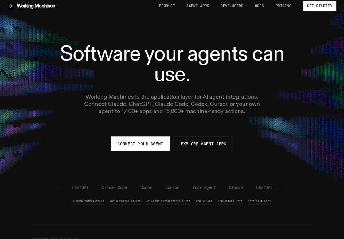 Working Machines homepage, first screen
