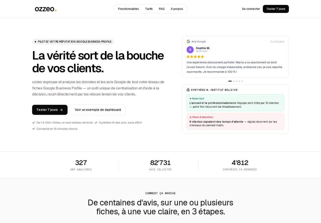 Ozzeo homepage, first screen