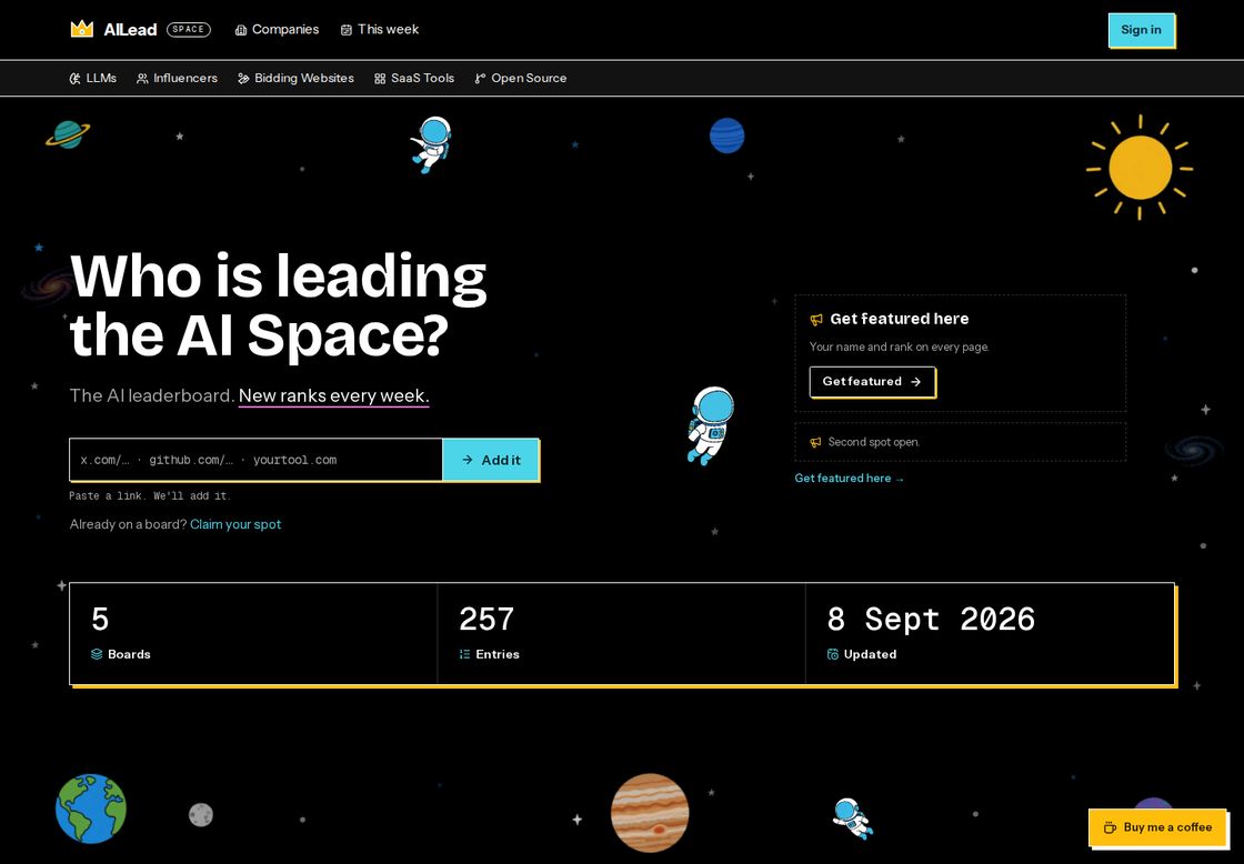AILead homepage, first screen