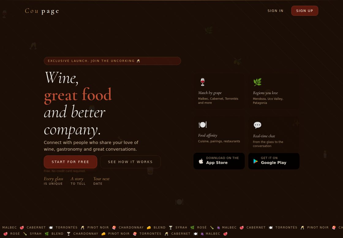 Coupage homepage, first screen