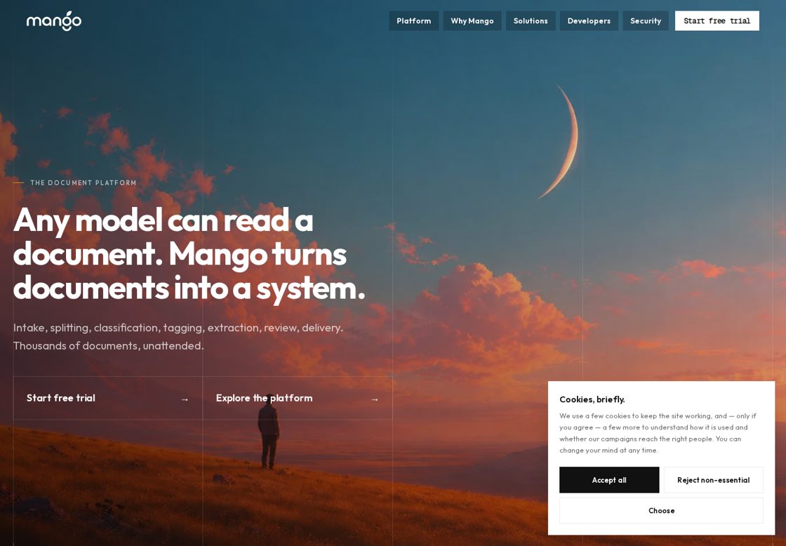 Mango homepage, first screen