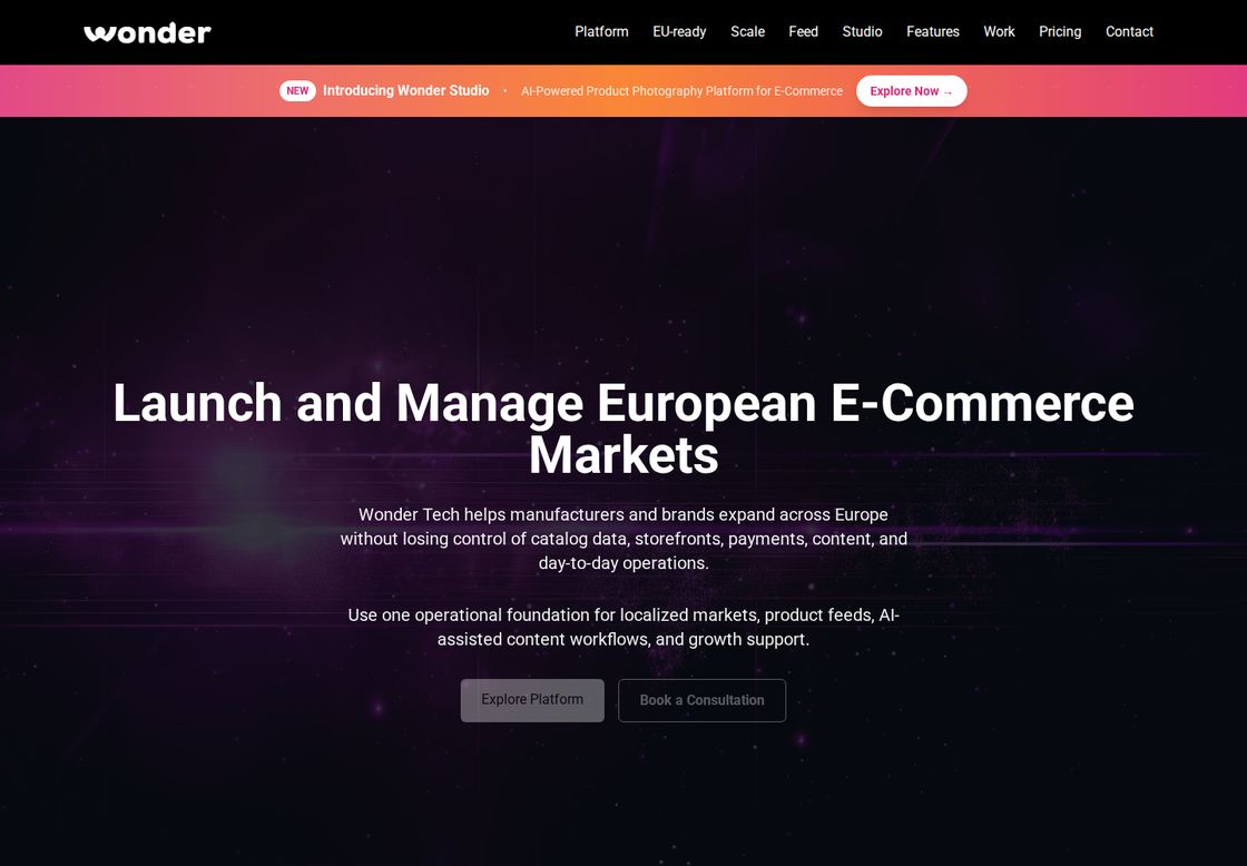 Wonder Tech homepage, first screen
