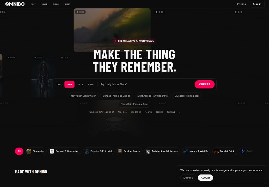 Omnibo homepage, first screen
