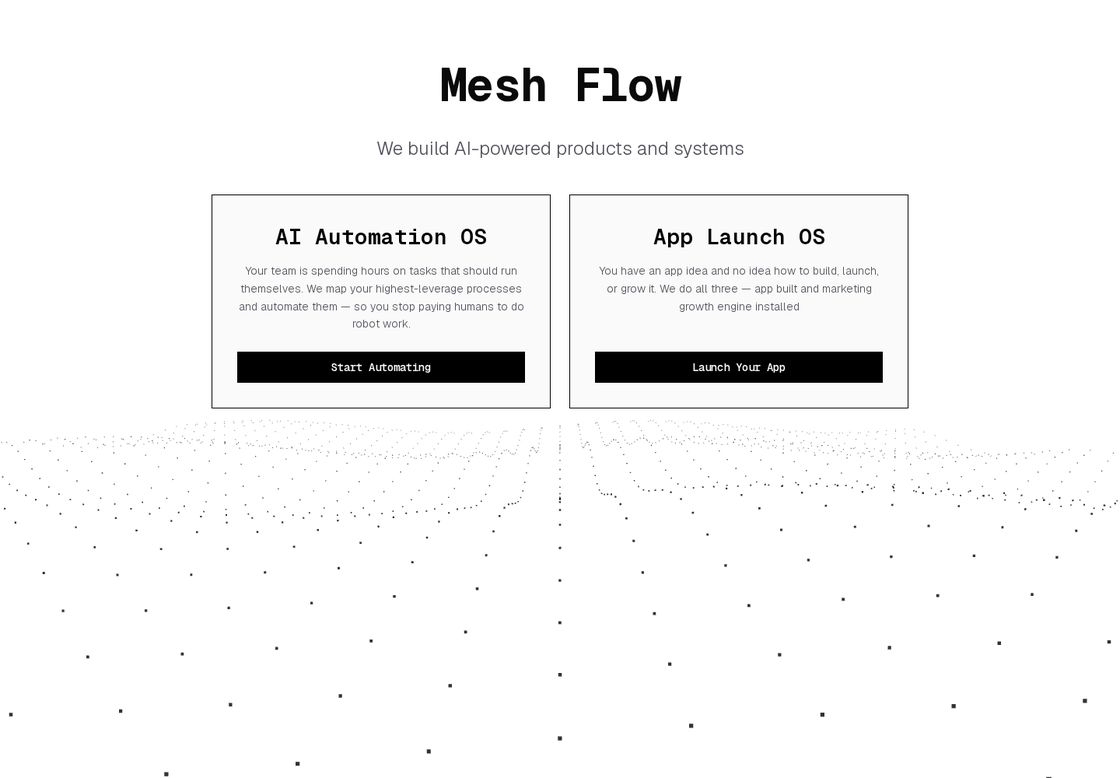 Mesh Flow homepage, first screen