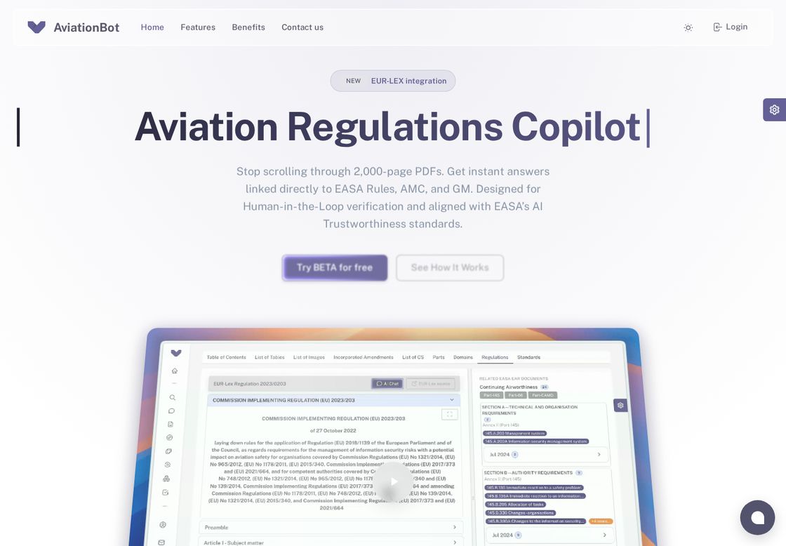 Aviation.Bot homepage, first screen