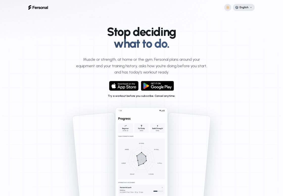 Fersonal homepage, first screen