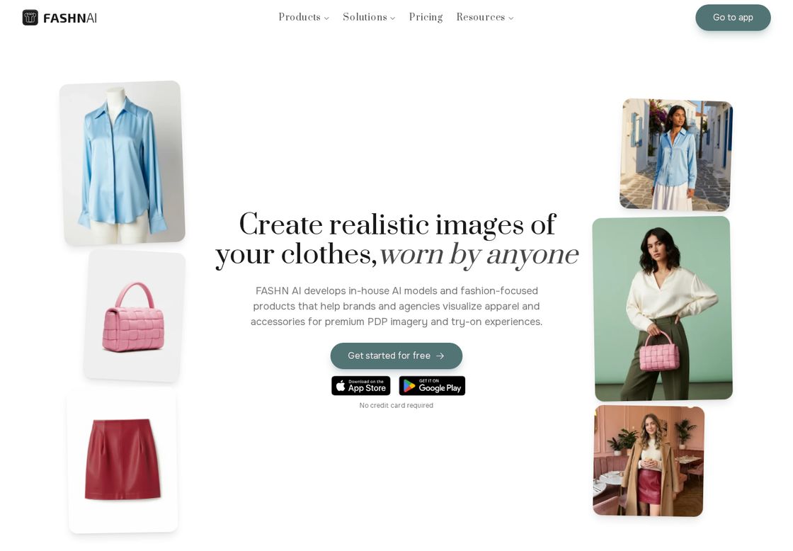 Fashn AI homepage, first screen