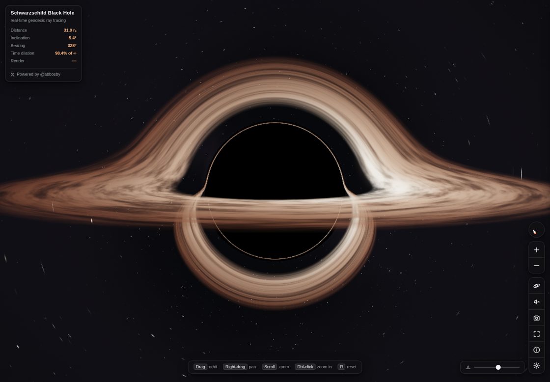 Interactive Black Hole Simulator homepage, first screen