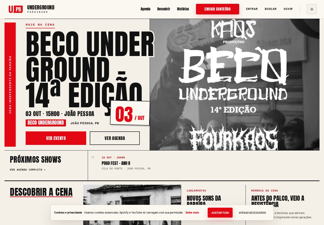 Underground PB homepage, first screen