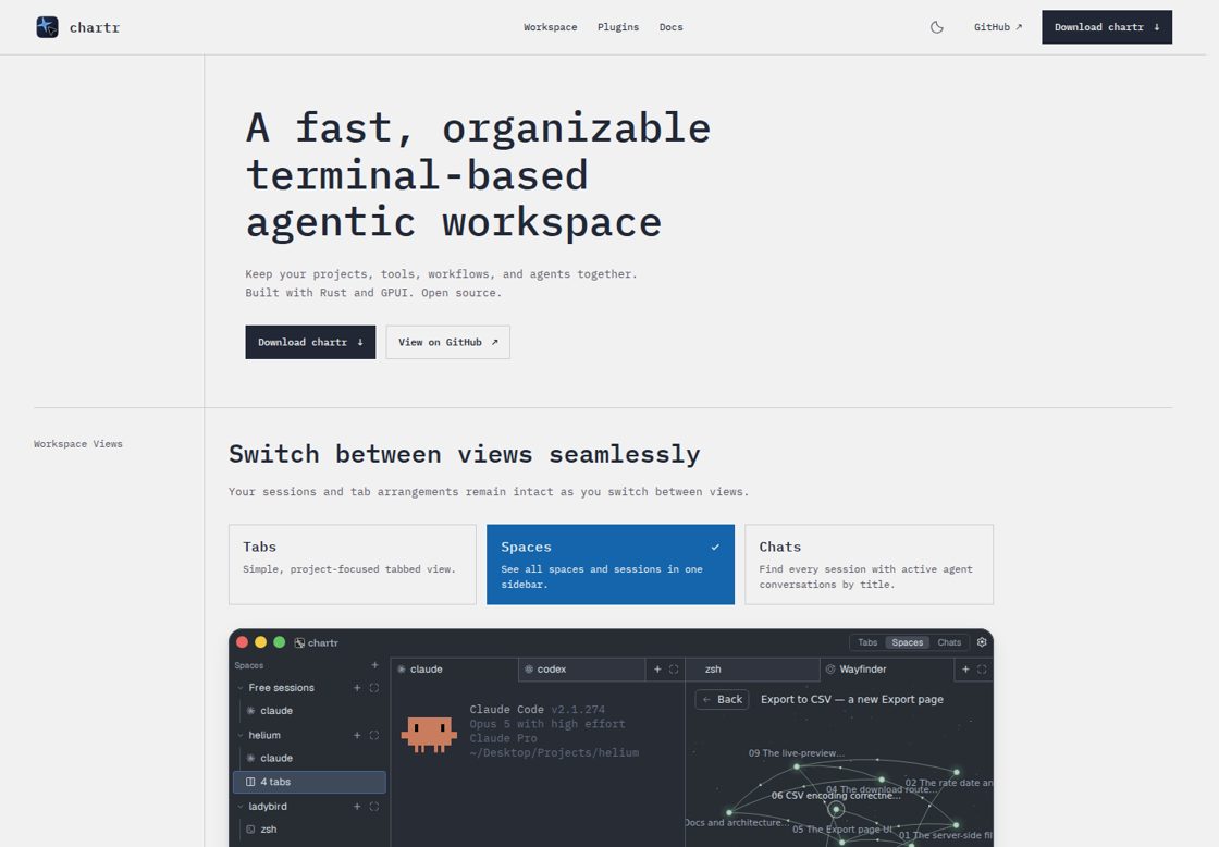 chartr homepage, first screen