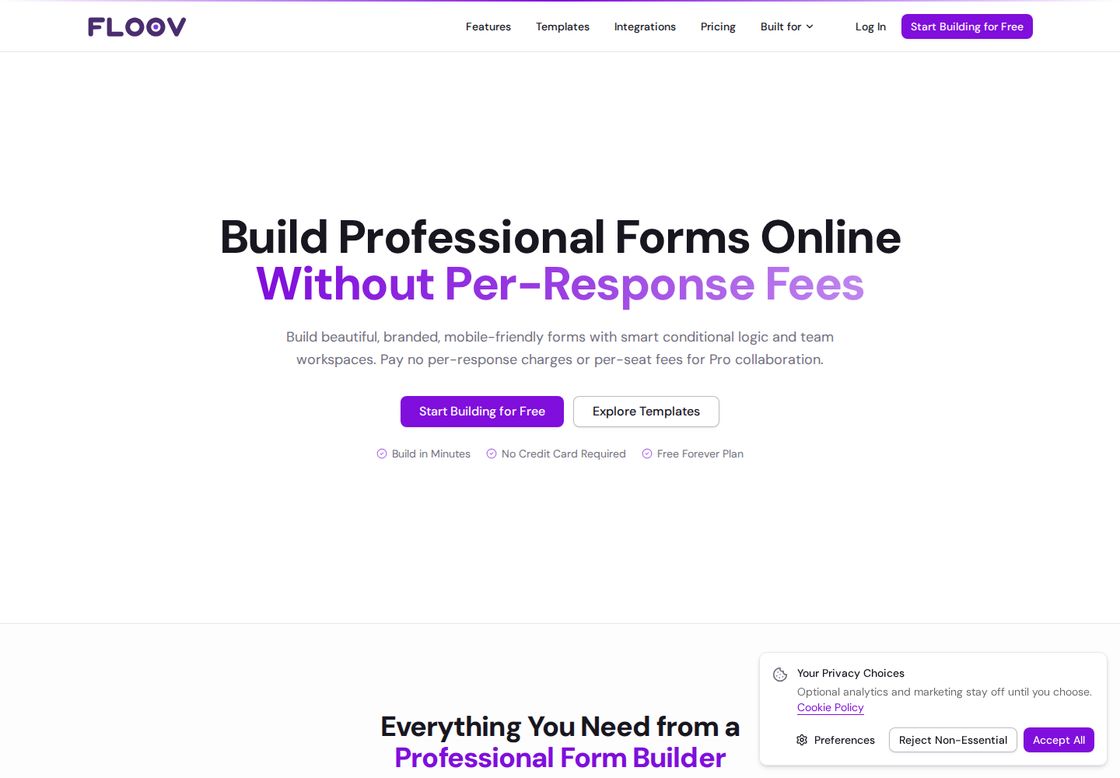 Floov homepage, first screen