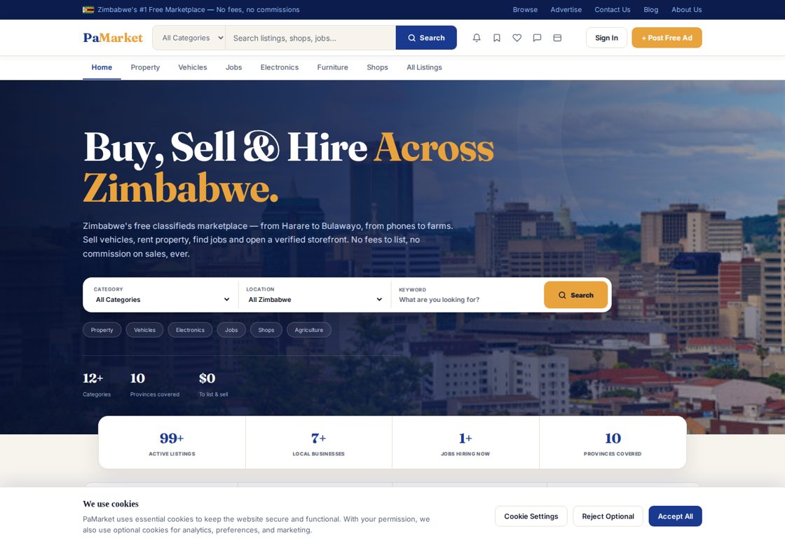 PaMarket homepage, first screen