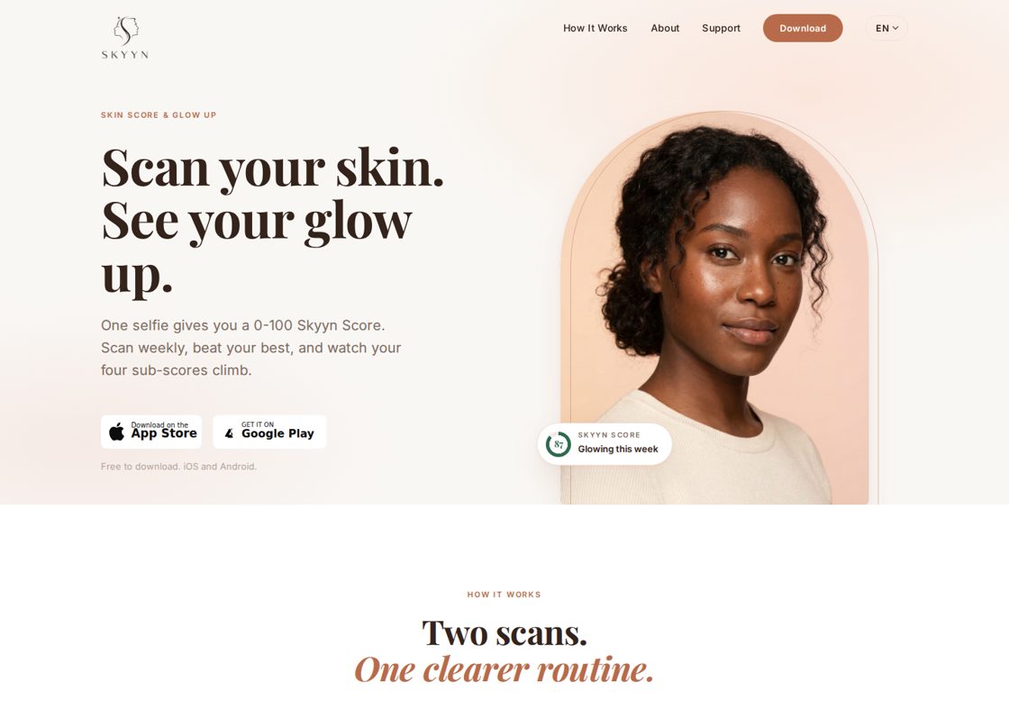 Skyyn homepage, first screen