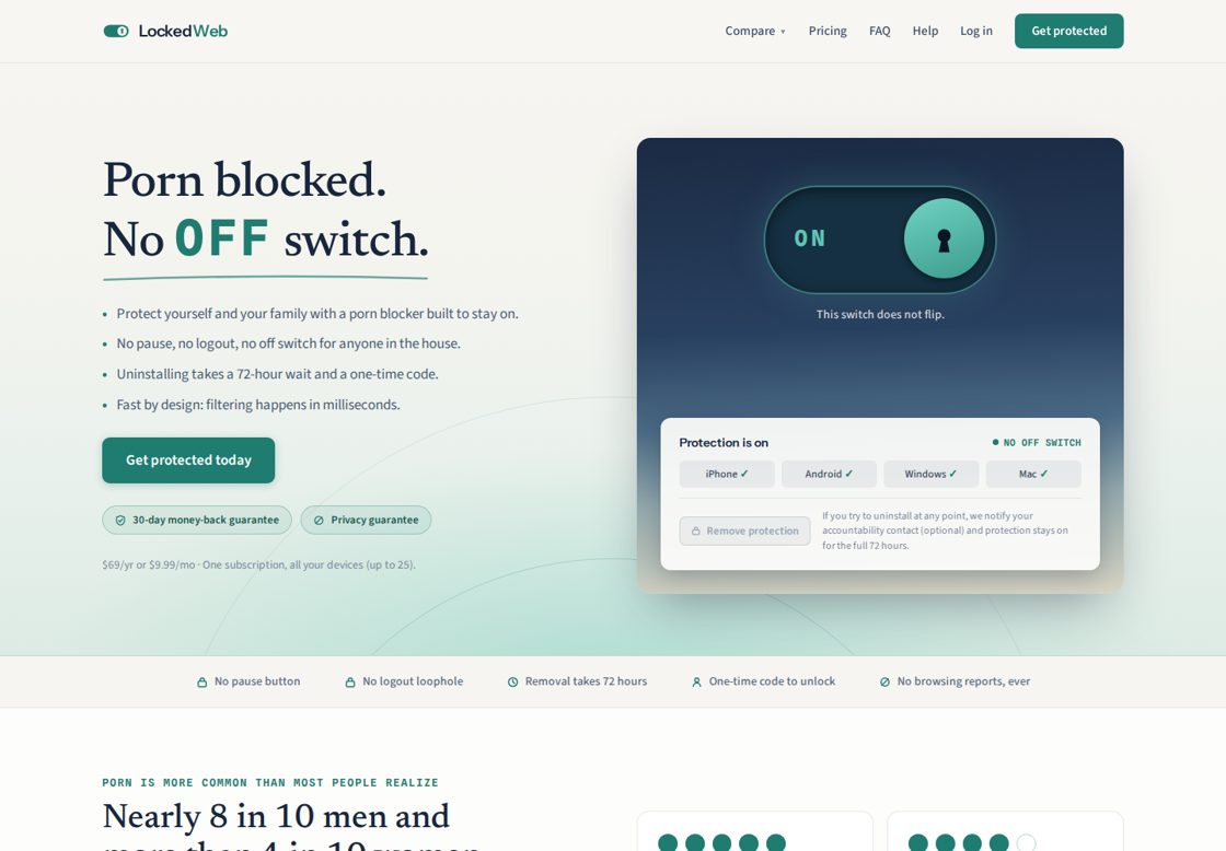 LockedWeb homepage, first screen