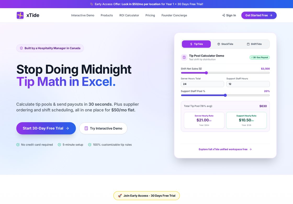 xTide homepage, first screen