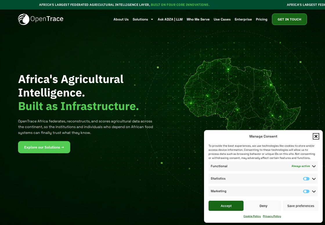 OpenTrace Africa homepage, first screen