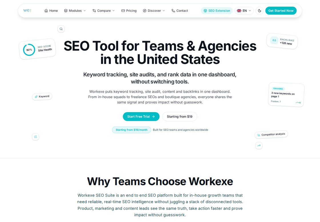 Workexe homepage, first screen