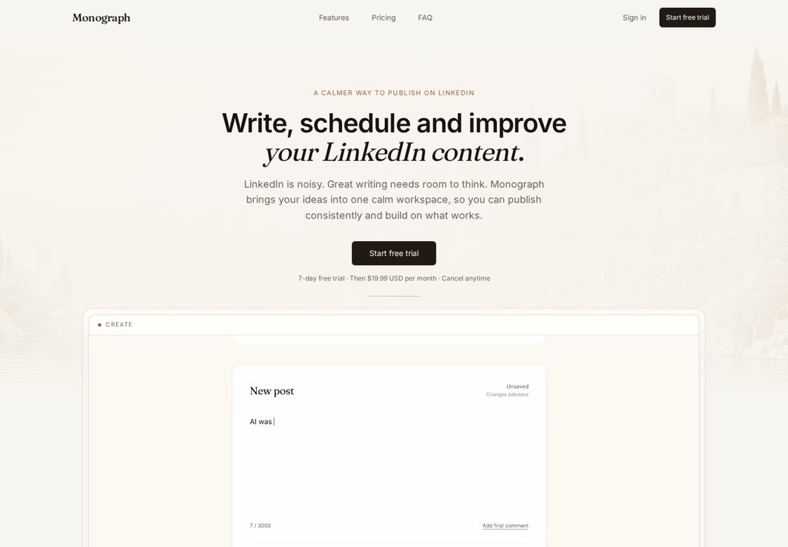 Monograph homepage, first screen