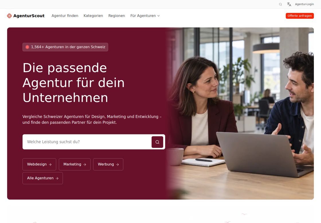 AgenturScout homepage, first screen