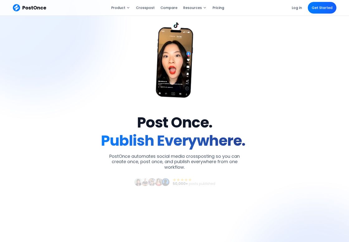 PostOnce homepage, first screen