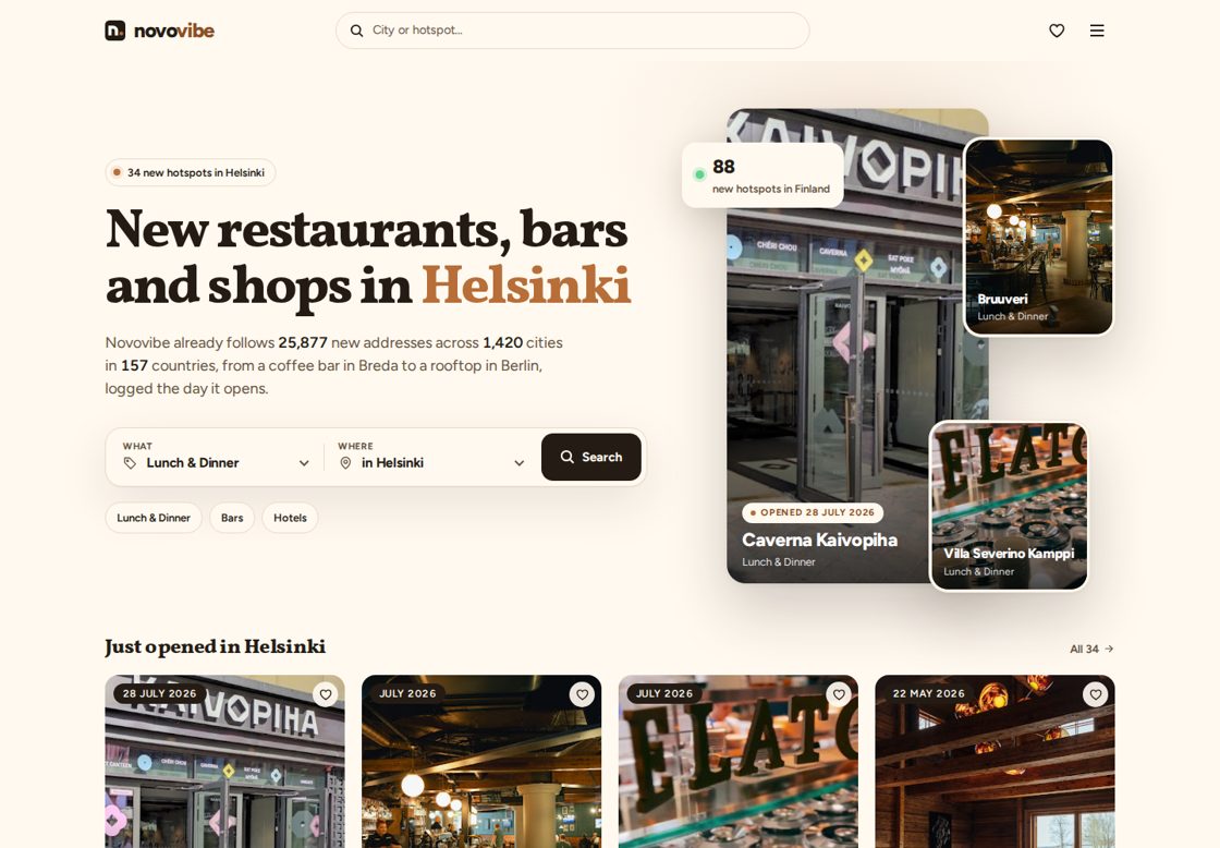 Novovibe homepage, first screen