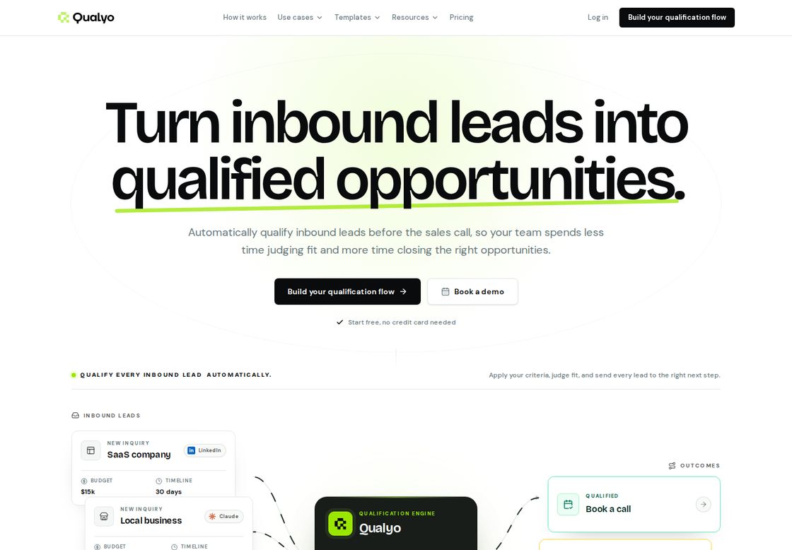 Qualyo Forms homepage, first screen