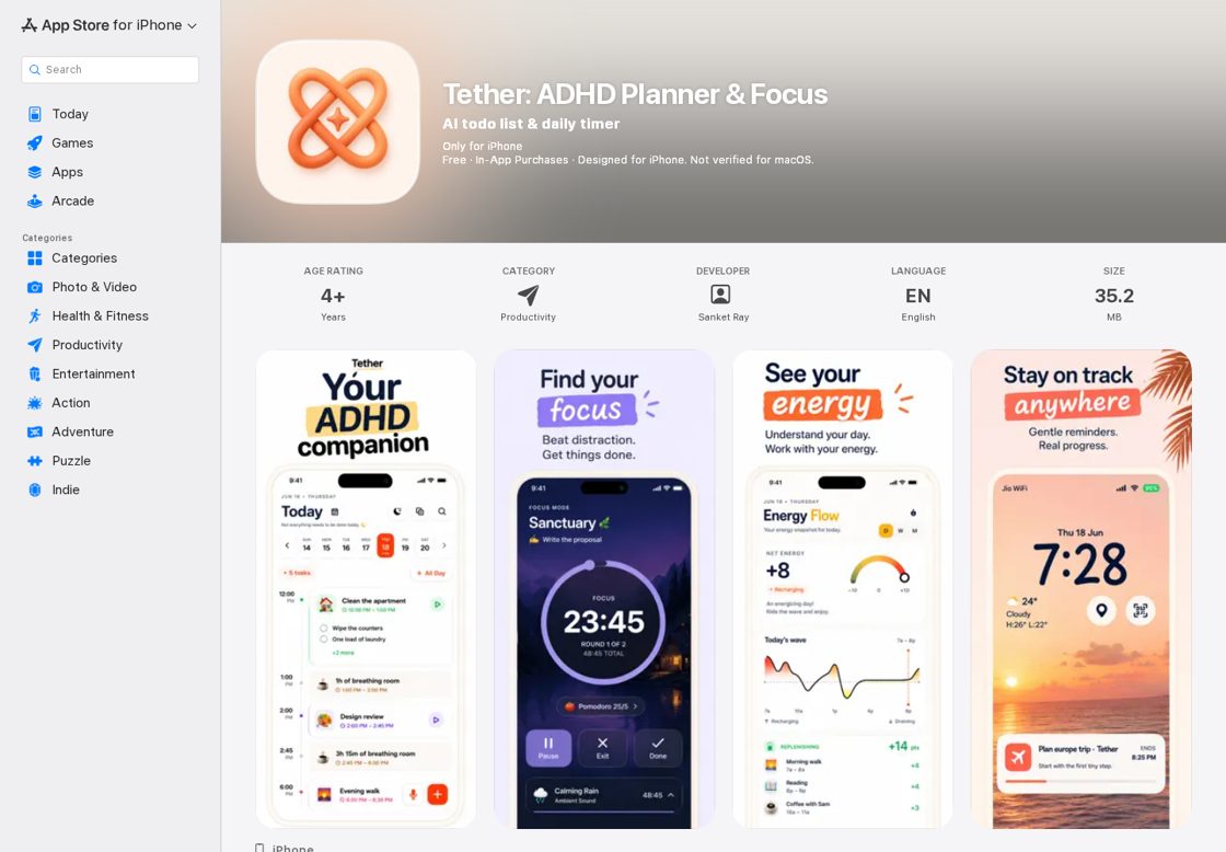 Tether homepage, first screen