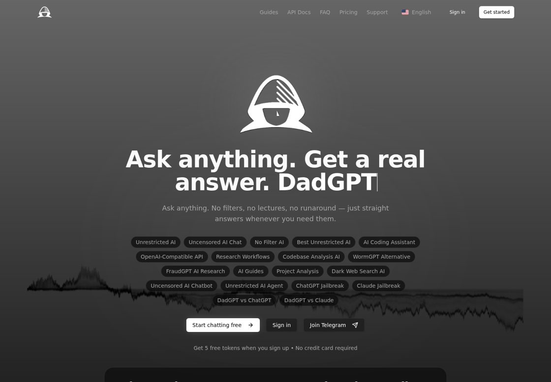 DadGPT homepage, first screen