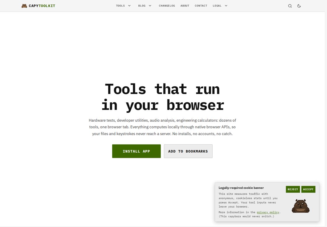 CapyToolkit homepage, first screen