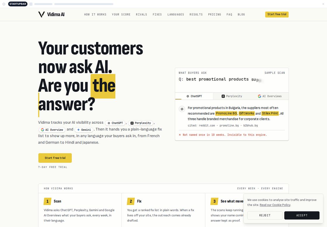 Vidima homepage, first screen