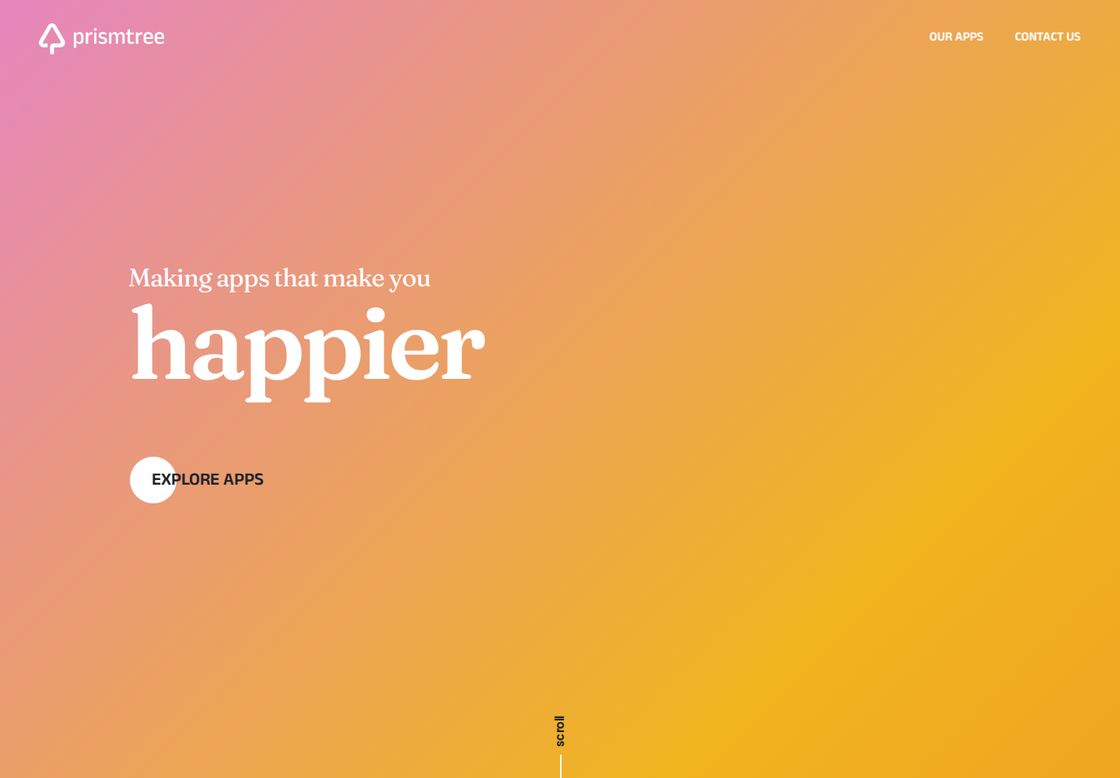 Prismtree homepage, first screen