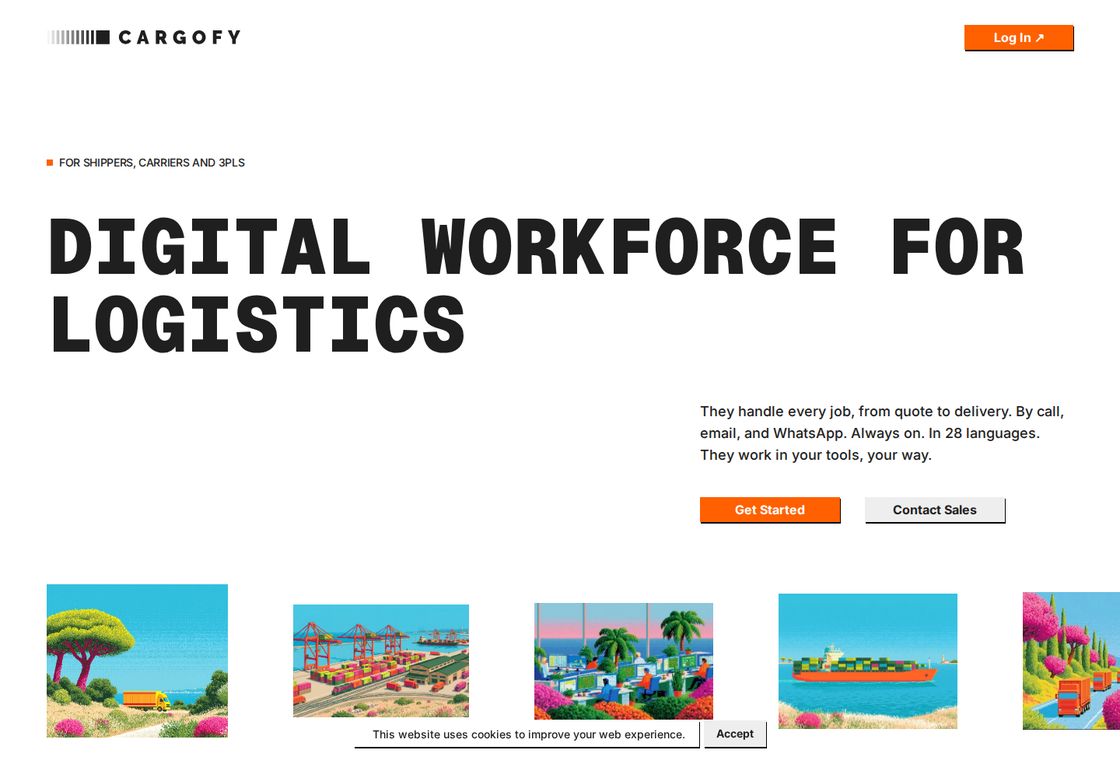 Cargofy homepage, first screen