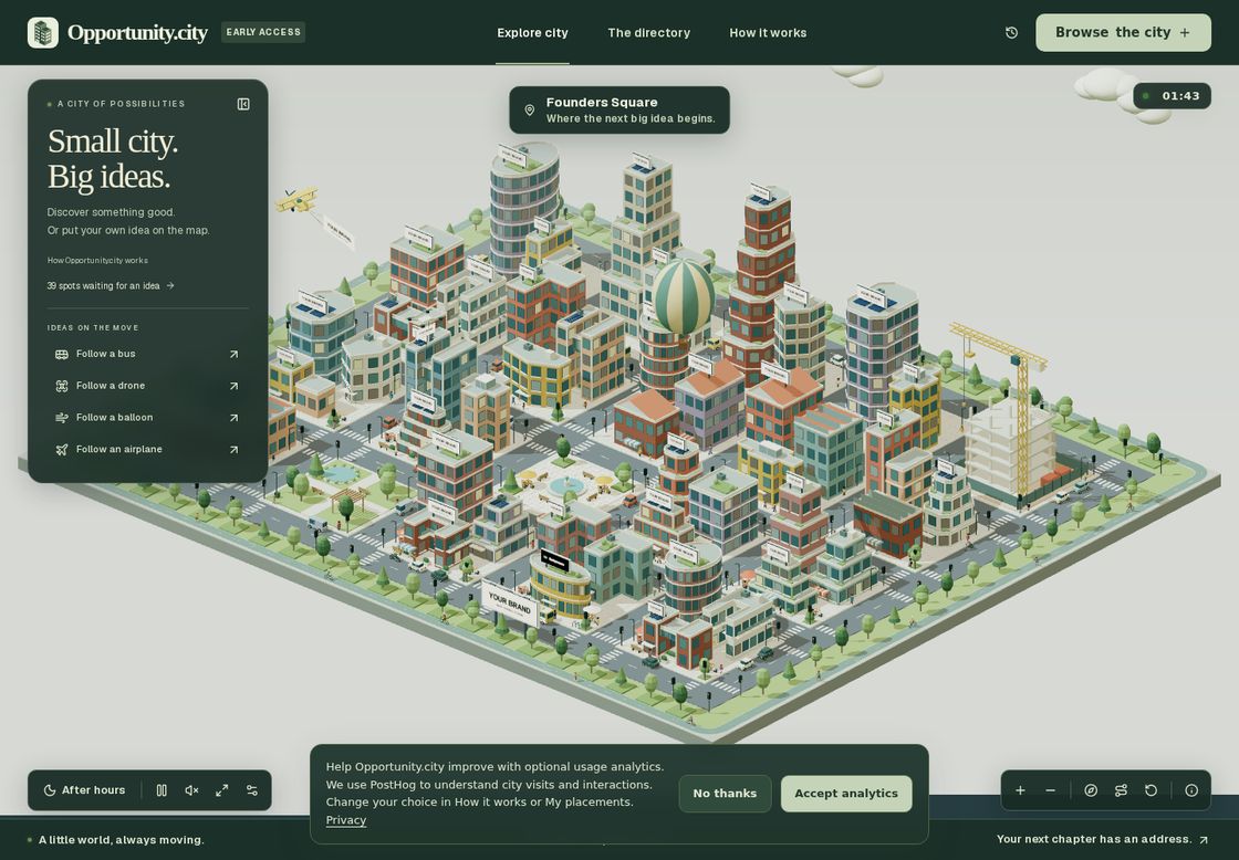 Opportunicity homepage, first screen