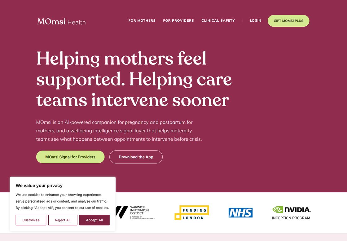 MOmsi homepage, first screen