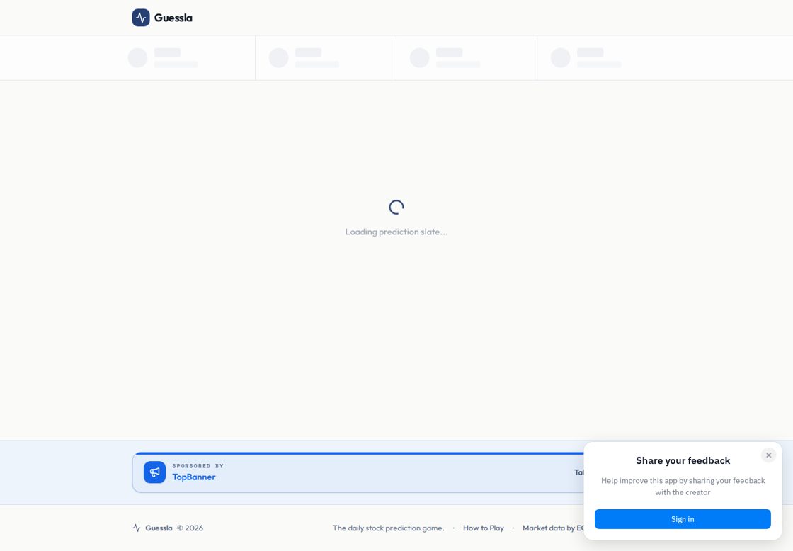 Guessla homepage, first screen