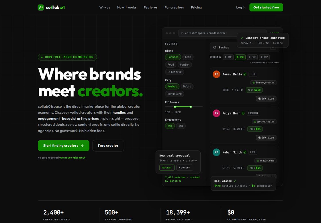 collab01space homepage, first screen