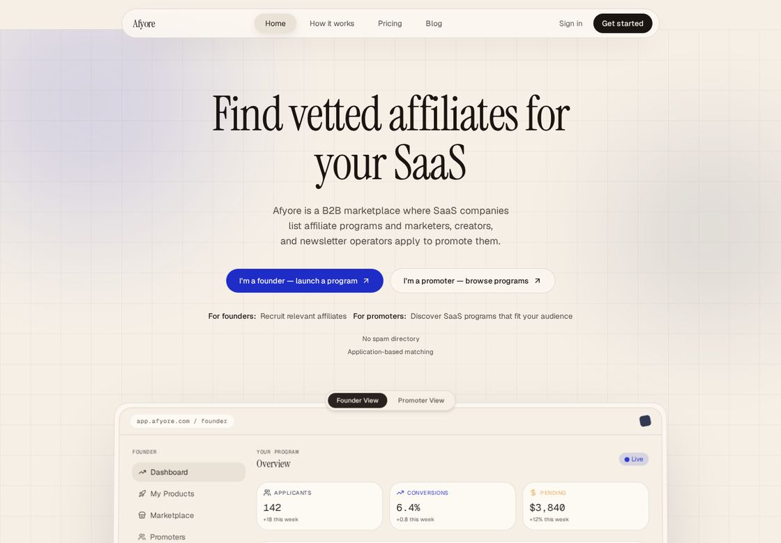 Afyore homepage, first screen