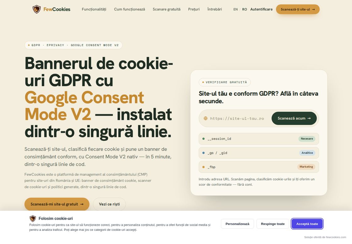 FewCookies homepage, first screen