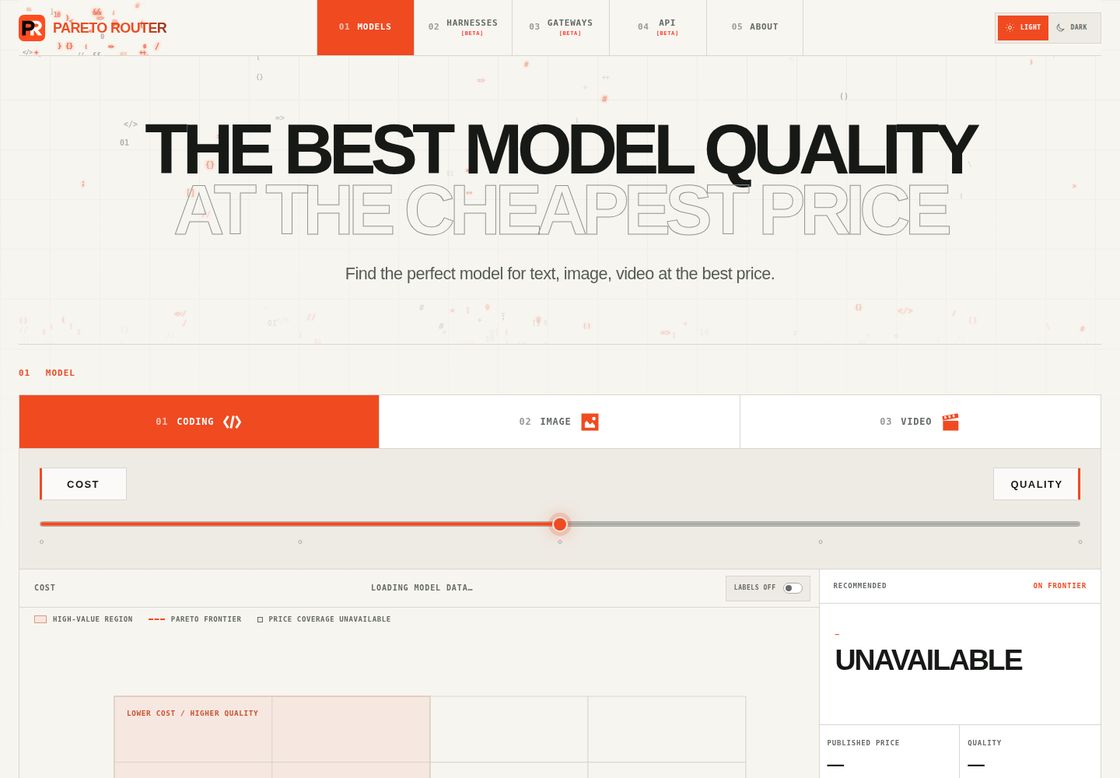 Pareto Router homepage, first screen